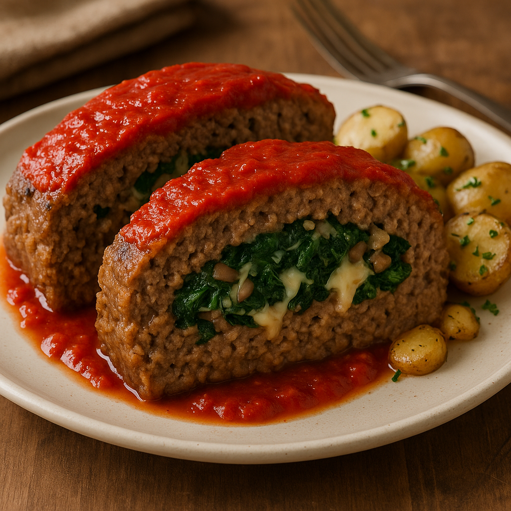 Cheesy Spinach Stuffed Meatloaf